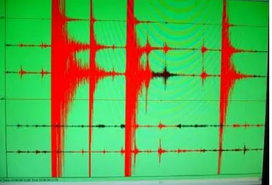 Gambar-2.2 Sinyal seismik akibat getaran gempabumi 6 Maret 207(BMG Padang Panjang, 2007) 