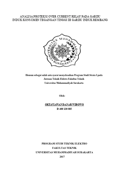 Analisa Proteksi Over Current Relay Pada Gardu Induk Konsumen Tegangan Tinggi Di Gardu Induk Rembang