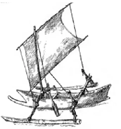 Gambar 1. Model canoe cadik berganda atau ‘londi’(Sumber : Hickson, 1889: 22)