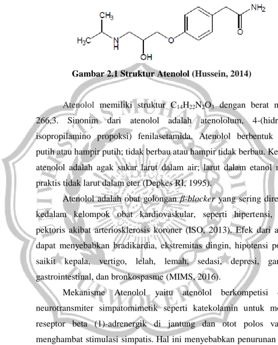 Gambar 2.1 Struktur Atenolol (Hussein, 2014) 