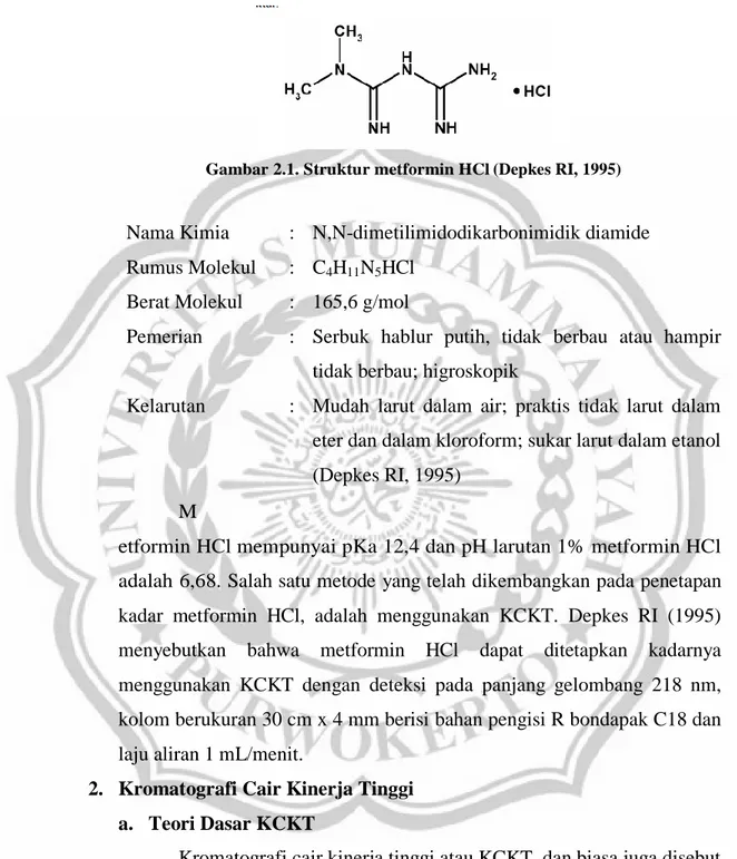 Gambar 2.1. Struktur metformin HCl (Depkes RI, 1995) 