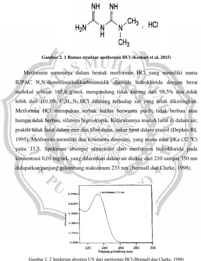 Gambar 2. 1 Rumus struktur metformin HCl (Keshari et al, 2015) 