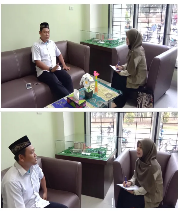 Gambar VII : Wawancara dengan staff  sekaligus Murobbi Ma`had (Ustadz Asep Budianto) di  Sekretariat Ma`had Al- Jami`ah UIN Raden Intan Lampung  
