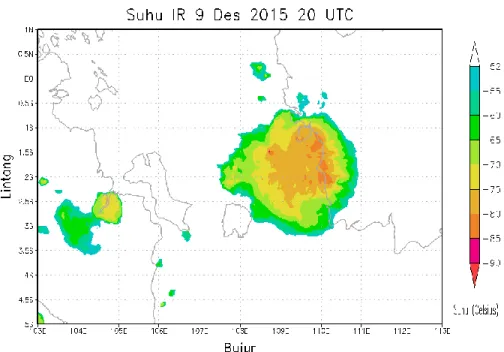 Gambar 1. Suhu puncak awan pada saat MCC fase matang di Selat Karimata  2. DATA DAN METODE 
