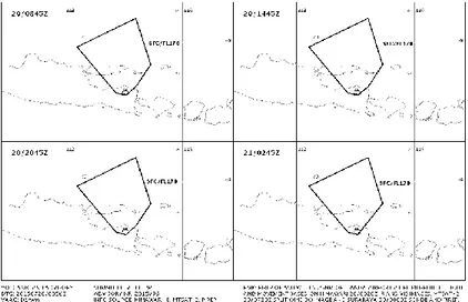 Gambar 9. Informasi hasil pengamatan dan perkiraan sebaran debu dari VAAC tanggal 20 Juli 2015  Berdasarkan  model  trajektori  HYSPLIT 