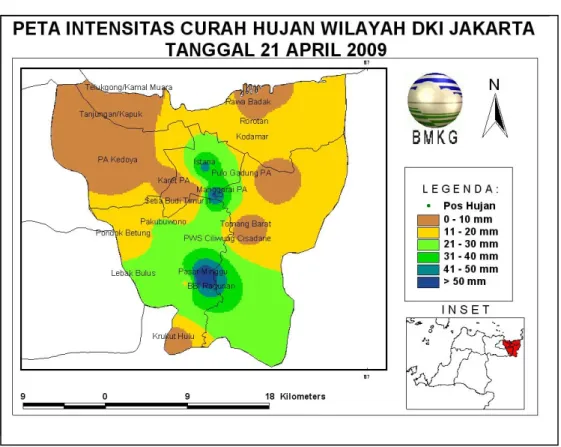 Gambar 3. Distribusi curah hujan spasial wilayah Jabodetabek 