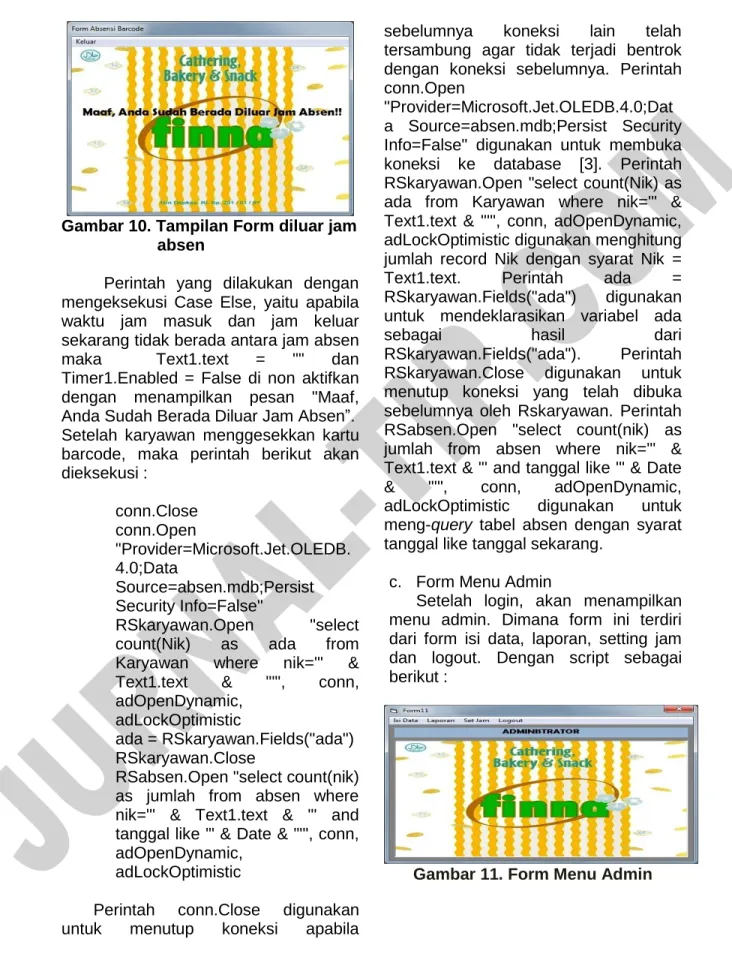 Gambar 10. Tampilan Form diluar jam  absen 