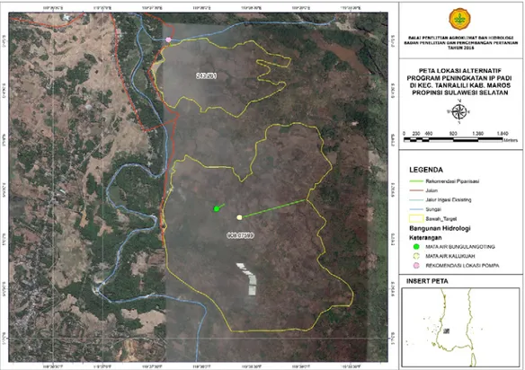 Gambar 17. Hasil pemetaan areal sawah dan mata air Bungunglangoting dan Kalu Kuah  berdasarkancitra satelit google di Desa Taddopulia, Kec