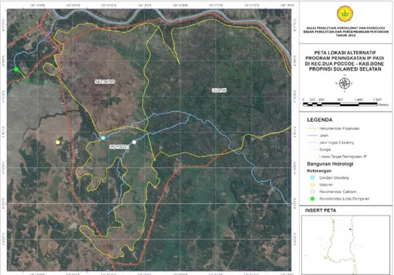 Gambar 3.  Peta lokasi potensi sumberdaya air di wilayah  Kecamatan Dua Poccoe,  Kabupaten Bone 