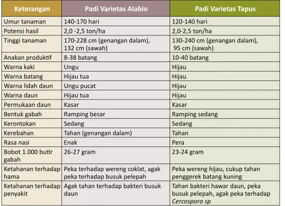 Tabel 3.1 Berbagai keungulan padi varietas Alabio dengan Tapus