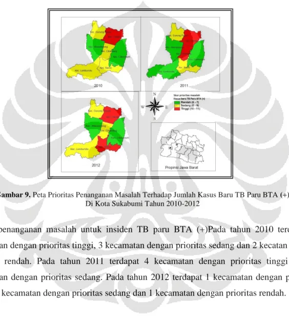 Gambar 9. Peta Prioritas Penanganan Masalah Terhadap Jumlah Kasus Baru TB Paru BTA (+)  Di Kota Sukabumi Tahun 2010-2012 