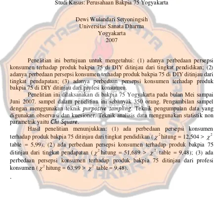 table = 5,99); (2) ada perbedaan persepsi konsumen terhadap produk bakpia 75 