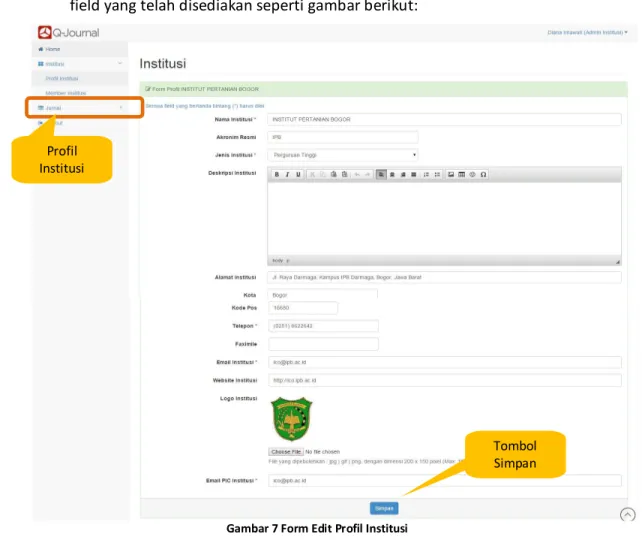 Gambar 7 Form Edit Profil InstitusiProfil 