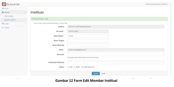 Gambar 12 Form Edit Member Institusi