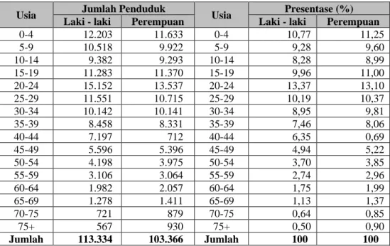 Tabel 3.4 Jumlah Penduduk Menurut Umur Tahun 2017  Usia  Jumlah Penduduk  