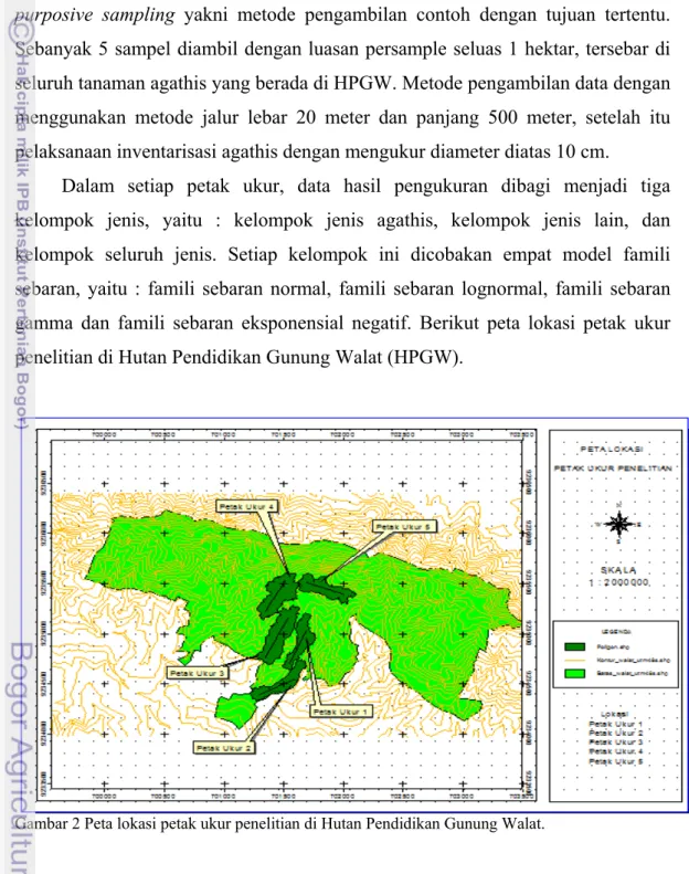 Gambar 2 Peta lokasi petak ukur penelitian di Hutan Pendidikan Gunung Walat.  