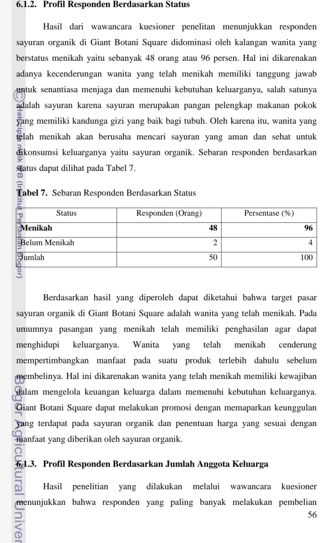 Tabel 7.  Sebaran Responden Berdasarkan Status 