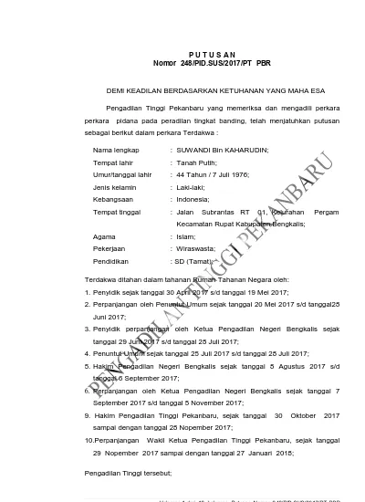 P U T U S A N Nomor 248/PID.SUS/2017/PT PBR. Nama Lengkap : SUWANDI Bin ...