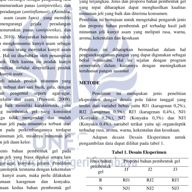 Tabel 1. Desain Eksperimen 