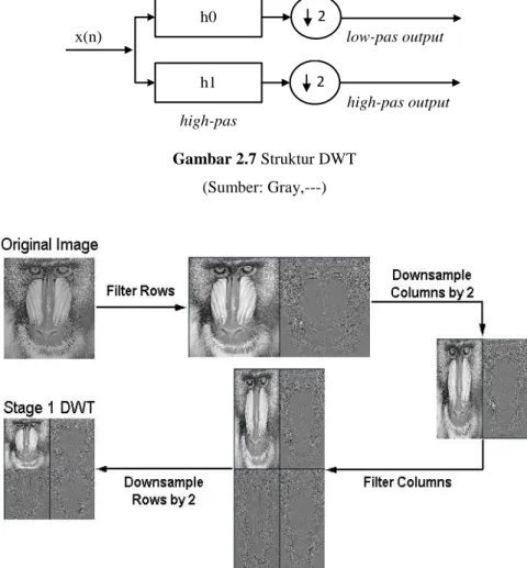 Gambar 2.8 Proses DWT untuk komponen Y dari citra babon  (Sumber: Gray,---) 