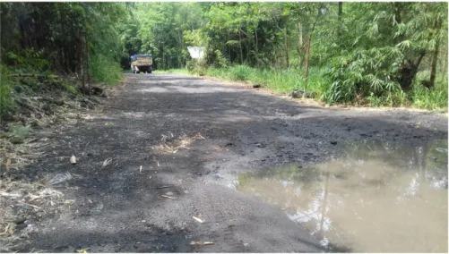 Gambar 1.1 Kondisi Ruas Jalur Evakuasi di Dusun Balong-Plosokerep   Berdasarkan  itu,  dibutuhkan  penelitian  untuk  merencanakan  kembali  ruas  jalan  tersebut  serta  mengetahui  kelayakan  ekonomi  dari  pembangunan  kembali  ruas jalan tersebut