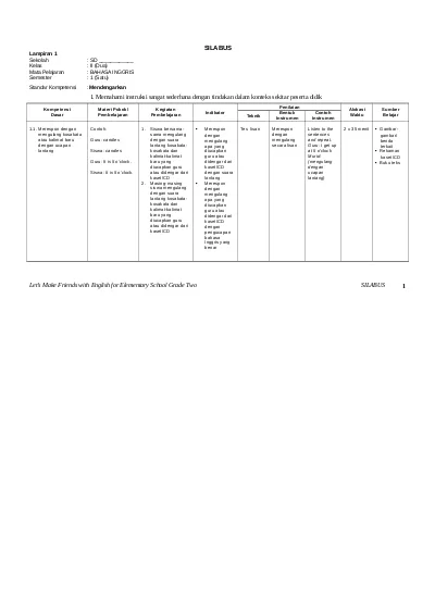 “Silabus Bahasa Inggris SD Kelas 2 KTSP” Silabus-B.Inggris-sd-kls2 ...