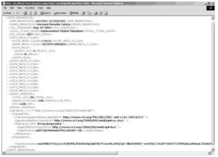 Gambar 18.  Transkrip XML Digital Signature dengan RSAwithSHA1 Type  Enveloped 