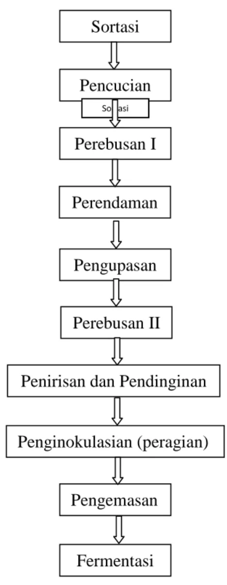 Gambar 1. Diagram alir proses pembuatan tempe menurut Hidayat (2009)