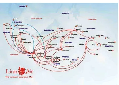 Gambar di atas menunjukan route penerbangan domestik yang ditempuh oleh perusahaan penerbangan Lion Air, sebagai contoh:
