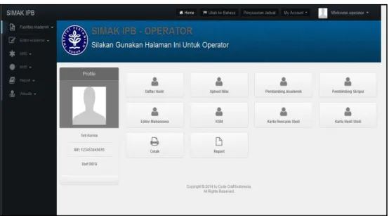 Gambar 16. Halaman Dashboard untuk Operator SIMAK  Menu yang telah disediakan adalah: 