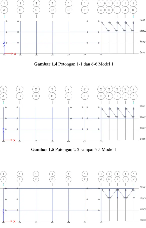 Gambar 1.4 Potongan 1-1 dan 6-6 Model 1 