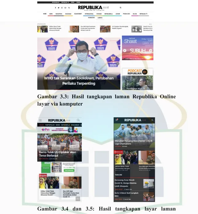 Gambar 3.3: Hasil tangkapan laman Republika Online  layar via komputer 