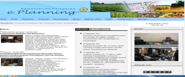 Gambar 4.1. Situs web www.pertanian.go.id/eplanning B. PENGATURAN USERNAME DAN PASSWORD