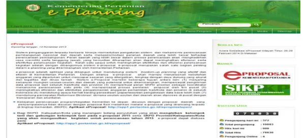 Gambar 4.1. Situs web www.pertanian.go.id/eplanning B. PENGATURAN USERNAME DAN PASSWORD