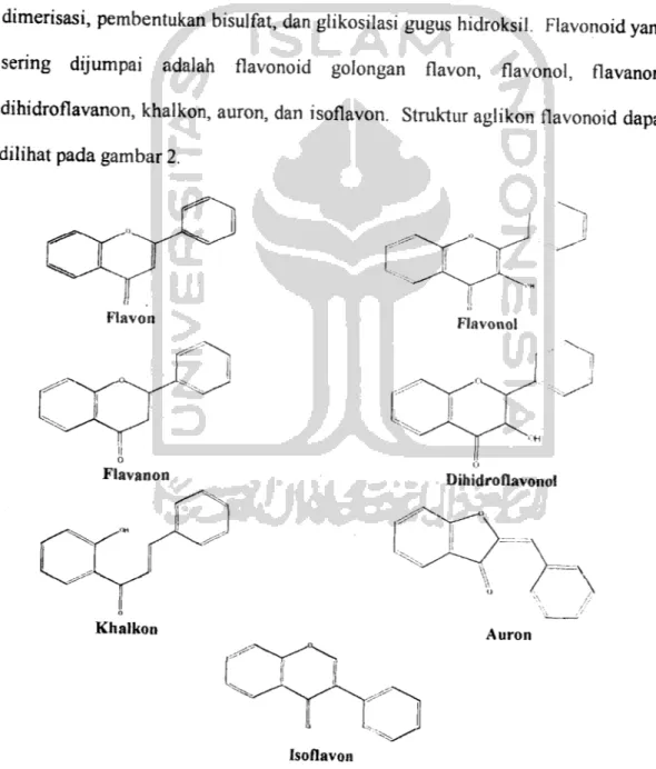 Gambar 2. Struktur aglikon flavonoid (Sumber : Mabry, 1970)