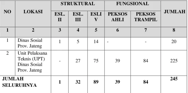 Tabel 3. SDM BERDASARKAN JABATAN  NO  LOKASI  STRUKTURAL  FUNGSIONAL  JUMLAH  ESL.  II  ESL