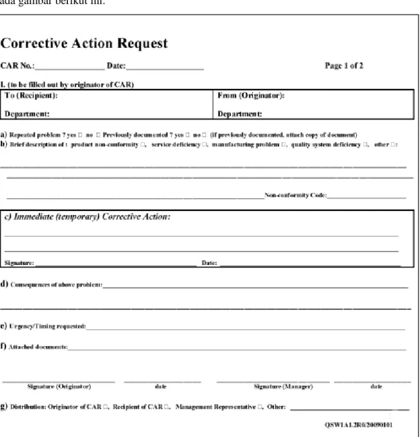 Gambar 5. 3 Format Corrective Action Plan 