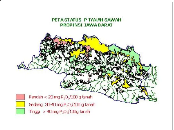 Gambar  9.   Peta Status hara P tanah sawah Jawa Barat (pengecilan dari  skala 1:250.000)  