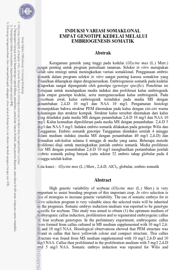 Induksi Variasi Somaklonal Empat Genotipe Kedelai Melalui Embriogenesis