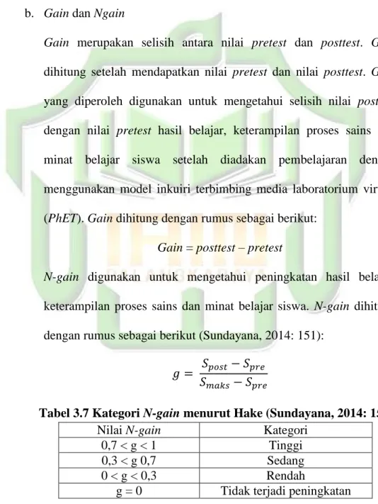 Tabel 3.7 Kategori N-gain menurut Hake (Sundayana, 2014: 151) 