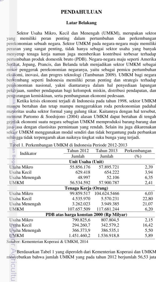 Tabel 1. Perkembangan UMKM di Indonesia Periode 2012-2013 