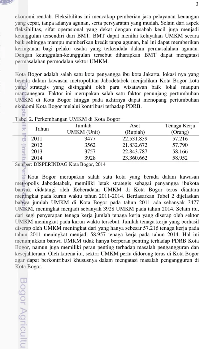 Tabel 2. Perkembangan UMKM di Kota Bogor 