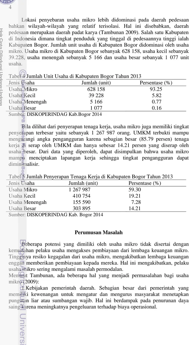 Tabel 4 Jumlah Unit Usaha di Kabupaten Bogor Tahun 2013 