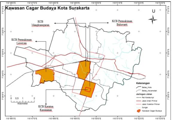 Gambar 1. Peta Sebaran KCB Kota Surakarta  (Sumber: Bappeda Kota Surakarta, 2011)