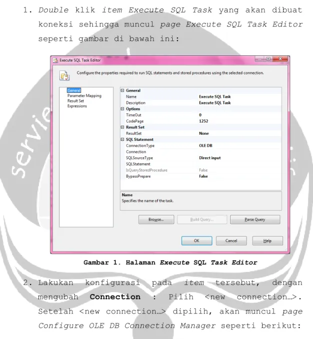 Gambar 1. Halaman Execute SQL Task Editor 