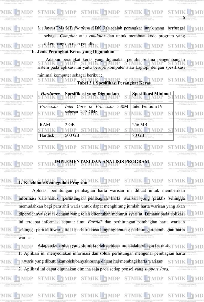 Tabel 3.1 Spesifikasi Perangkat Keras 