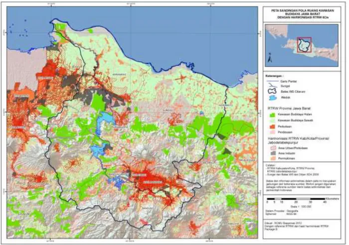 Gambar 1. Peta Sandingan Pola Ruang Kawasan Budidaya Jawa Barat dengan Harmonisasi                    RTRW 6 Cis (Sumber: www.citarum.org) 
