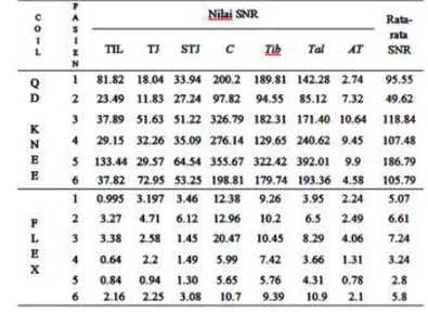 Tabel 2. Nilai ROI dari koil radiofrekuensi (RF) dan Hasil Pengukuran  SNR 