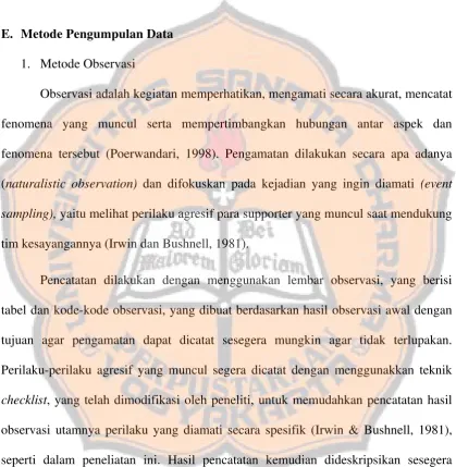 tabel dan kode-kode observasi, yang dibuat berdasarkan hasil observasi awal dengan 