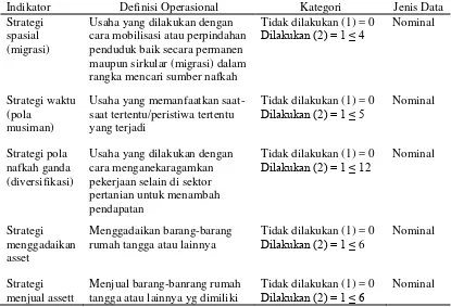 Tabel 6 Matriks Definisi operasional strategi nafkah  